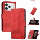 For Tecno Spark 40 4G Cubic Skin Feel Flip Leather Phone Case(Red) - 1