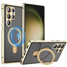 For Samsung Galaxy S23 Ultra 5G MagSafe Magnetic HD Frosted Tempered Glass Holder Phone Case(Gold) - 1