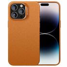 For iPhone 14 Pro Max PC Hybrid TPU Holder Plain Leather Phone Case(Orange) - 1