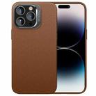 For iPhone 14 Pro Max PC Hybrid TPU Holder Plain Leather Phone Case(Brown) - 1