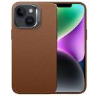 For iPhone 14 PC Hybrid TPU Holder Plain Leather Phone Case(Brown) - 1