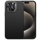 For iPhone 15 Pro PC Hybrid TPU Holder Plain Leather Phone Case(Black) - 1