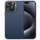 For iPhone 15 Pro PC Hybrid TPU Holder Plain Leather Phone Case(Blue) - 1