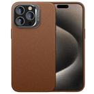 For iPhone 15 Pro PC Hybrid TPU Holder Plain Leather Phone Case(Brown) - 1