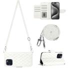 For iPhone 15 Pro Max Rhombic Texture Flip Leather Phone Case with Long Lanyard(White) - 1