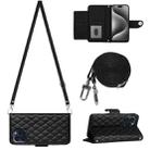 For iPhone 15 Pro Rhombic Texture Flip Leather Phone Case with Long Lanyard(Black) - 1