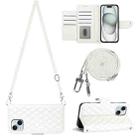 For iPhone 15 Plus Rhombic Texture Flip Leather Phone Case with Long Lanyard(White) - 1