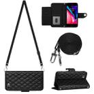 For iPhone SE 2022 / 2020 / 8 / 7 Rhombic Texture Flip Leather Phone Case with Long Lanyard(Black) - 1