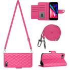 For iPhone SE 2022 / 2020 / 8 / 7 Rhombic Texture Flip Leather Phone Case with Long Lanyard(Rose Red) - 1