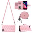For iPhone SE 2022 / 2020 / 8 / 7 Rhombic Texture Flip Leather Phone Case with Long Lanyard(Pink) - 1