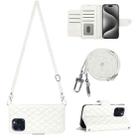 For iPhone 13 Pro Max Rhombic Texture Flip Leather Phone Case with Long Lanyard(White) - 1