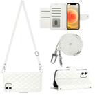 For iPhone 12 / 12 Pro Rhombic Texture Flip Leather Phone Case with Long Lanyard(White) - 1