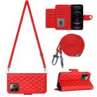 For iPhone 12 Pro Max Rhombic Texture Flip Leather Phone Case with Long Lanyard(Red) - 1