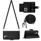For iPhone 12 Pro Max Rhombic Texture Flip Leather Phone Case with Long Lanyard(Black) - 1