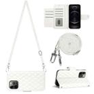 For iPhone 12 Pro Max Rhombic Texture Flip Leather Phone Case with Long Lanyard(White) - 1