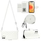 For iPhone 11 Rhombic Texture Flip Leather Phone Case with Long Lanyard(White) - 1