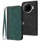 For Tecno Camon 30 Pro Side Buckle Double Fold Hand Strap Leather Phone Case(Dark Green) - 1