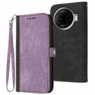 For Tecno Camon 30 Pro Side Buckle Double Fold Hand Strap Leather Phone Case(Purple) - 1