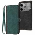 For Tecno Pova 6 Pro Side Buckle Double Fold Hand Strap Leather Phone Case(Dark Green) - 1