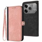 For Tecno Pova 6 Pro Side Buckle Double Fold Hand Strap Leather Phone Case(Pink) - 1