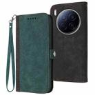 For Tecno Camon 40 Premier Side Buckle Double Fold Hand Strap Leather Phone Case(Dark Green) - 1
