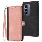 For Infinix Hot 50 Pro+ 4G Side Buckle Double Fold Hand Strap Leather Phone Case(Pink) - 1