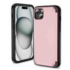 For iPhone 15 3 in 1 Flip Holder Phone Case(Pink) - 1