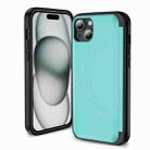 For iPhone 14 Plus 3 in 1 Flip Holder Phone Case(Cyan) - 1