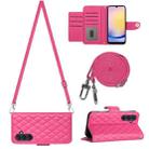 For Samsung Galaxy A15 5G Rhombic Texture Flip Leather Phone Case with Long Lanyard(Rose Red) - 1