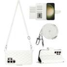 For Samsung Galaxy S24 Ultra 5G Rhombic Texture Flip Leather Phone Case with Long Lanyard(White) - 1