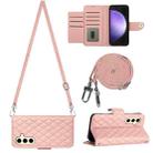 For Samsung Galaxy S24+ 5G Rhombic Texture Flip Leather Phone Case with Long Lanyard(Coral Pink) - 1