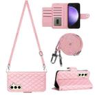 For Samsung Galaxy S24+ 5G Rhombic Texture Flip Leather Phone Case with Long Lanyard(Pink) - 1