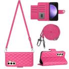 For Samsung Galaxy S24 5G Rhombic Texture Flip Leather Phone Case with Long Lanyard(Rose Red) - 1