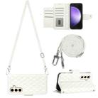 For Samsung Galaxy S24 5G Rhombic Texture Flip Leather Phone Case with Long Lanyard(White) - 1