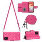 For Samsung Galaxy A05 Rhombic Texture Flip Leather Phone Case with Long Lanyard(Rose Red) - 1