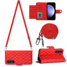 For Samsung Galaxy S23 FE 5G Rhombic Texture Flip Leather Phone Case with Long Lanyard(Red) - 1