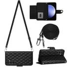 For Samsung Galaxy S23 FE 5G Rhombic Texture Flip Leather Phone Case with Long Lanyard(Black) - 1