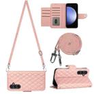 For Samsung Galaxy S23 FE 5G Rhombic Texture Flip Leather Phone Case with Long Lanyard(Coral Pink) - 1