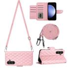 For Samsung Galaxy S23 FE 5G Rhombic Texture Flip Leather Phone Case with Long Lanyard(Pink) - 1