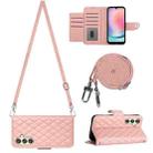 For Samsung Galaxy A24 4G Rhombic Texture Flip Leather Phone Case with Long Lanyard(Coral Pink) - 1