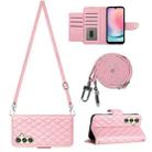 For Samsung Galaxy A24 4G Rhombic Texture Flip Leather Phone Case with Long Lanyard(Pink) - 1
