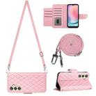 For Samsung Galaxy A34 Rhombic Texture Flip Leather Phone Case with Long Lanyard(Pink) - 1