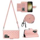 For Samsung Galaxy S23 Ultra 5G Rhombic Texture Flip Leather Phone Case with Long Lanyard(Coral Pink) - 1
