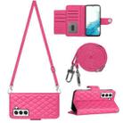 For Samsung Galaxy S23+ 5G Rhombic Texture Flip Leather Phone Case with Long Lanyard(Rose Red) - 1