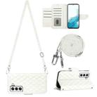 For Samsung Galaxy S23+ 5G Rhombic Texture Flip Leather Phone Case with Long Lanyard(White) - 1