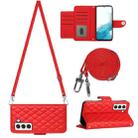 For Samsung Galaxy S23 5G Rhombic Texture Flip Leather Phone Case with Long Lanyard(Red) - 1