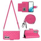 For Samsung Galaxy S23 5G Rhombic Texture Flip Leather Phone Case with Long Lanyard(Rose Red) - 1