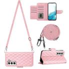 For Samsung Galaxy S23 5G Rhombic Texture Flip Leather Phone Case with Long Lanyard(Pink) - 1