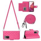 For Samsung Galaxy S20 FE Rhombic Texture Flip Leather Phone Case with Long Lanyard(Rose Red) - 1