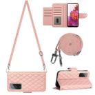 For Samsung Galaxy S20 FE Rhombic Texture Flip Leather Phone Case with Long Lanyard(Coral Pink) - 1